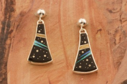 Navajo Artist Calvin Begay Night Sky Sterling Silver Earrings